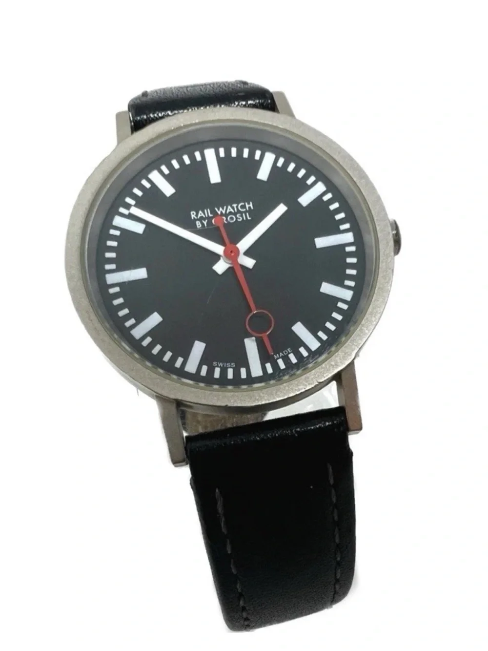 Rail Watch by Orosil Black Dial Leather Strap Watch